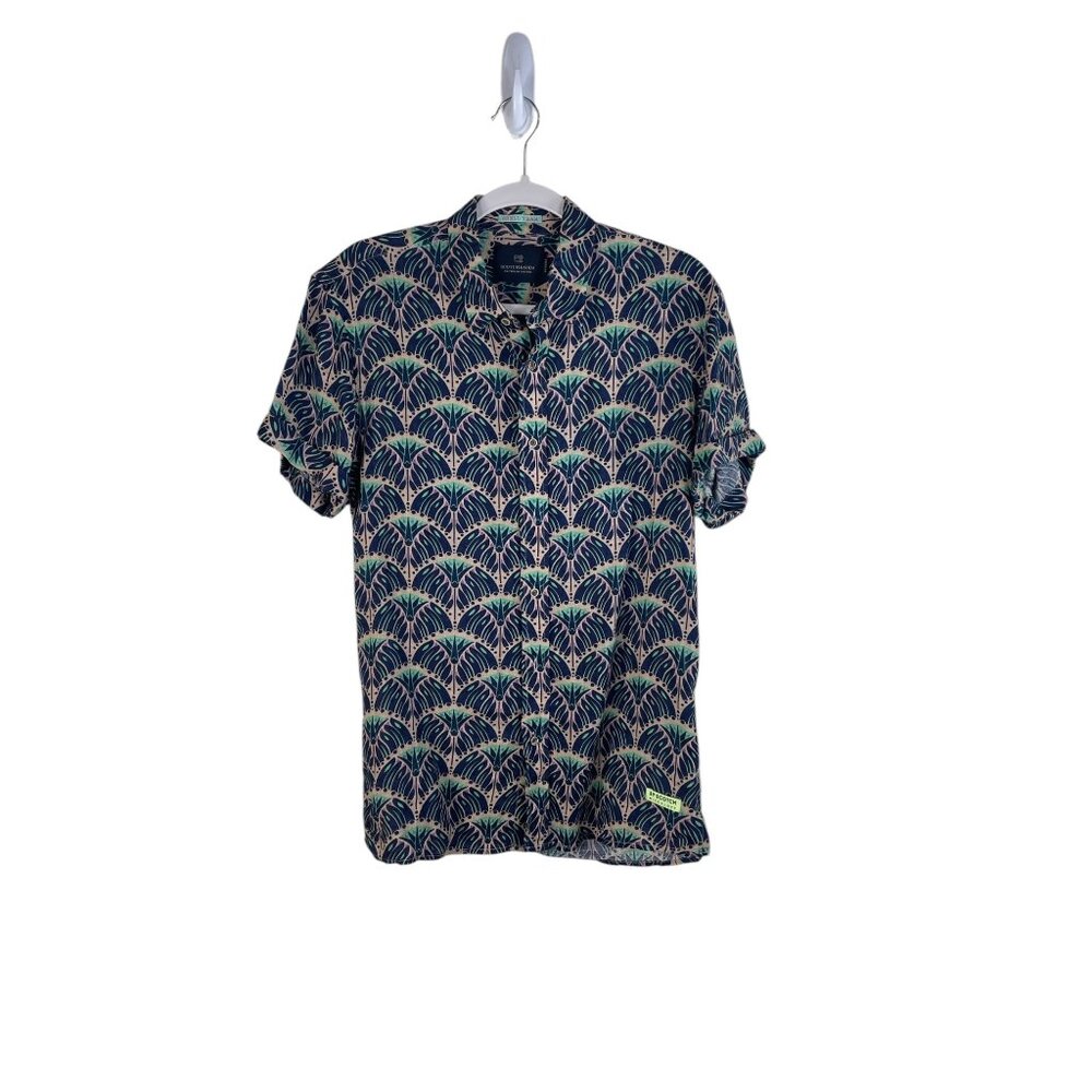 Scotch & Soda Shell Yeah Linen Button Down Short Sleeve Shirt Cabana Greometric